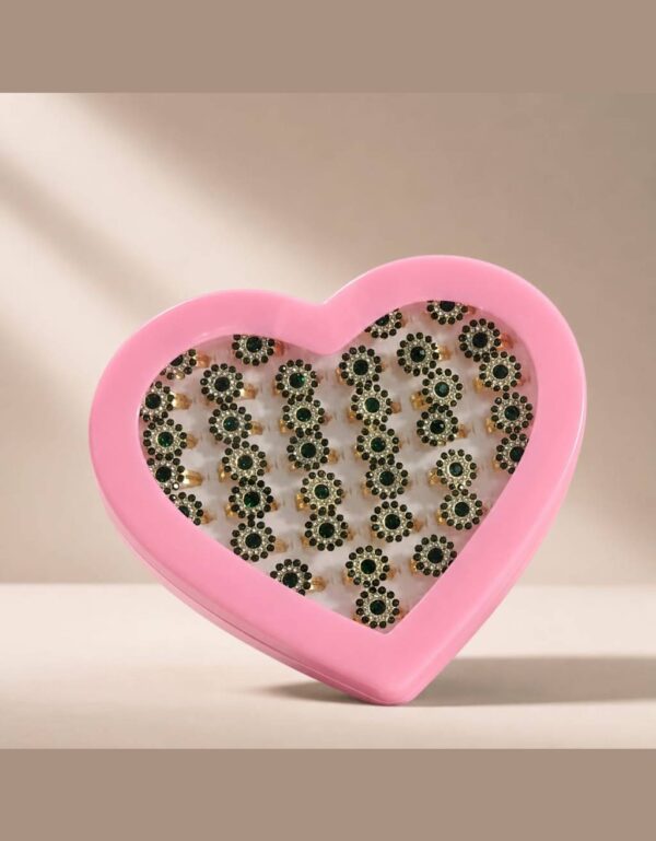 36 Pcs Adjustable Jewelry Ring Set with Pink Heart Display Case