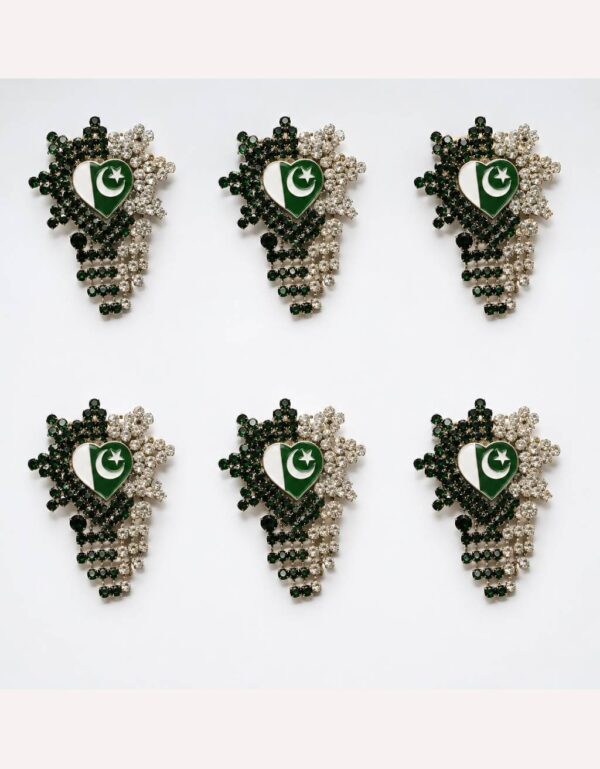 6 Pcs Pakistan Flag Heart Brooch Badge Set Rhinestone Lapel Pins for 14th August & Pakistan Day