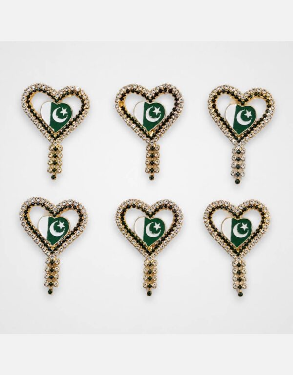 6 Pcs Pakistan Flag Heart Brooch 14th August & Pakistan Day ny Lawat Co.