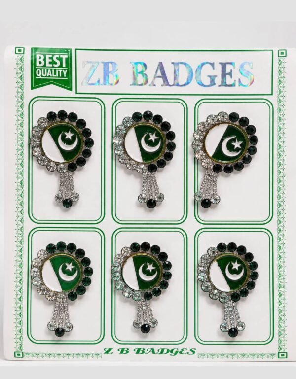 6 Piece Pack Pakistan Flag Rhinestone Badge with Crystal Tassel Premium Patriotic Lapel Brooch | Independence Day Accessories | By Lawat Co