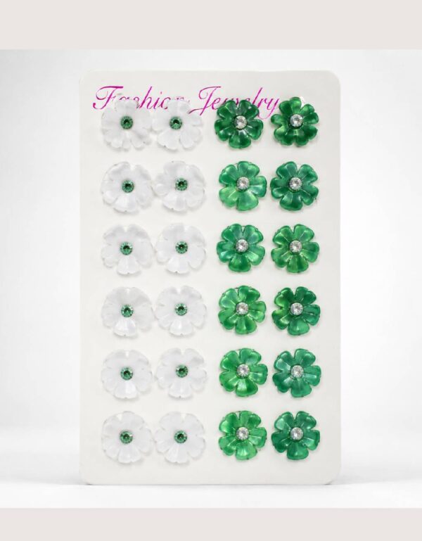 Fashion Flower Stud Earrings Set 4 Pairs Floral Rhinestone Stud Earrings for Women & Girls