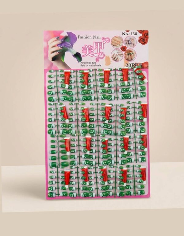 Fashion Press-On False Nails Set Green Fake Nails with Glue