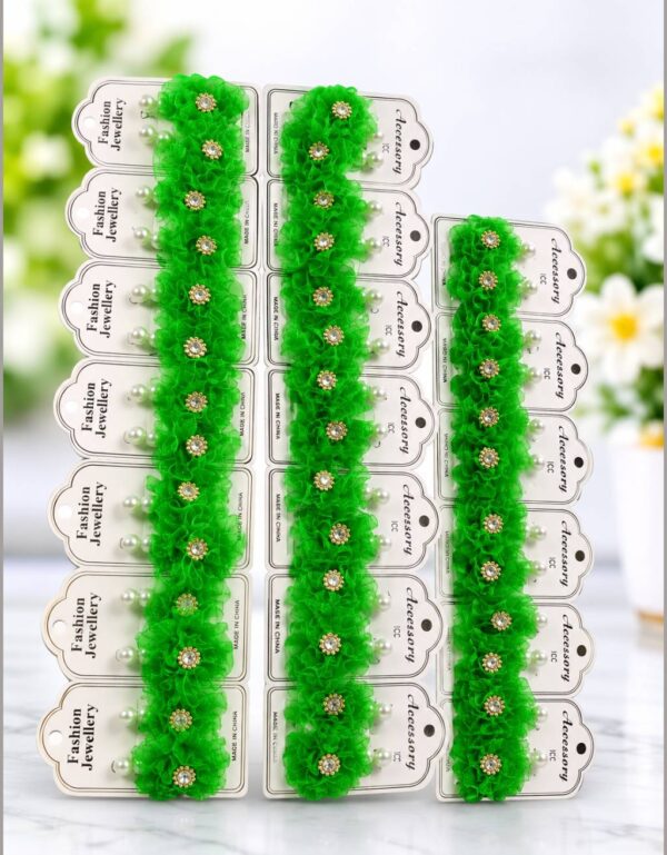 Green Pearl Ruffled Hair Clips, Glitter Butterfly Star Fancy Hair Pins