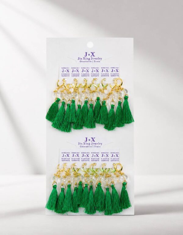 Green Tassel Hoop Earrings Bulk Pack 12 Pairs Fashion Earrings for Women | 14 August Accessories | Party & Festive Jewelry by Lawat Co
