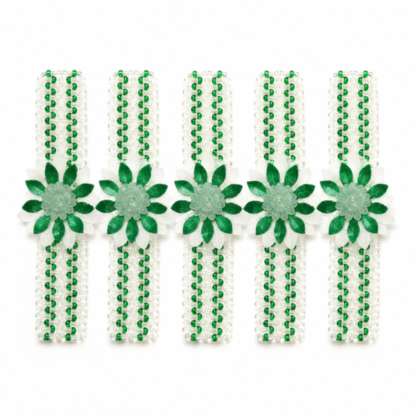 Green & White Flower Hair Bands Set 6 Pcs
