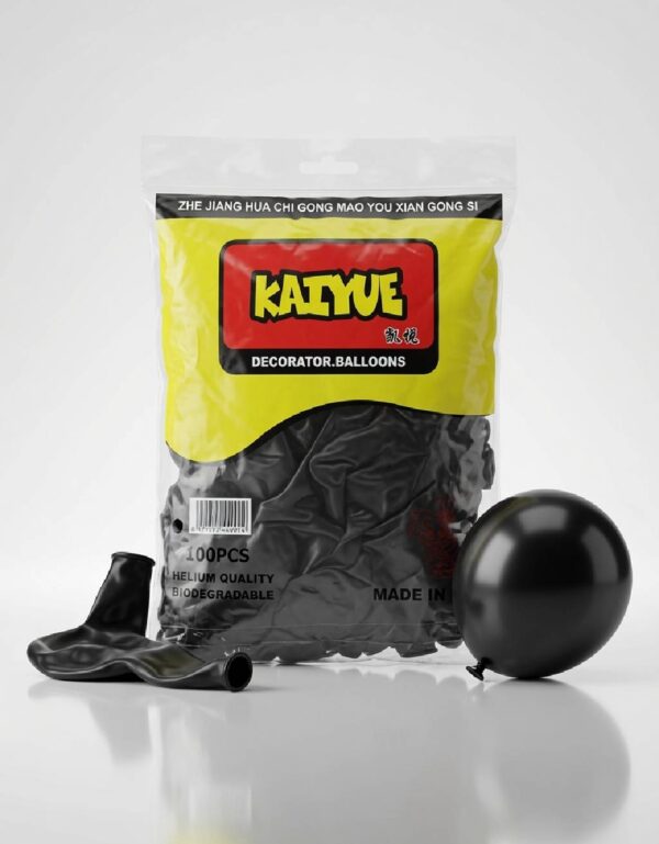 Kaiyue Black Decorator Balloons Pack of 100 Biodegradable Helium Grade Latex Party Balloons By Lawat Co