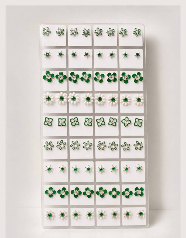 Lawat Co Green Clover & Flower Stud Earrings 4 Pairs Korean-Inspired Earrings Set