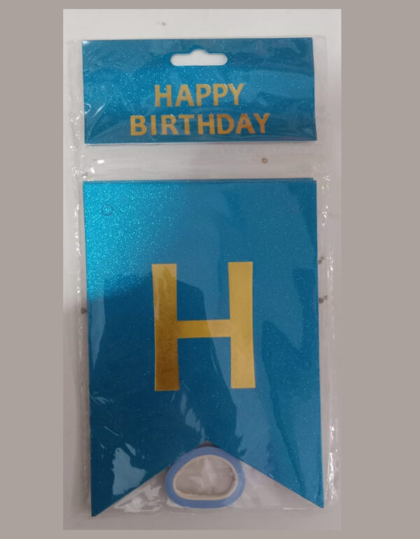 Lawat Co. Blue Glitter Happy Birthday Banner with Gold Foil Letters | Birthday Party Decoration Kit Premium
