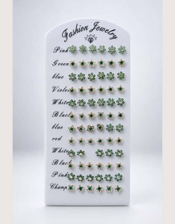 Lawat Co. Fashion Flower Stud Earrings 36 Pairs of Green Emerald-Style Earrings Set for Women & Girls