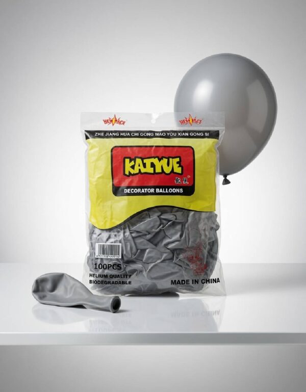 Lawat Co. Kaiyue Metallic Silver Grey Balloons Pack of 100 | Helium Quality Biodegradable Latex Party Decoration Balloon