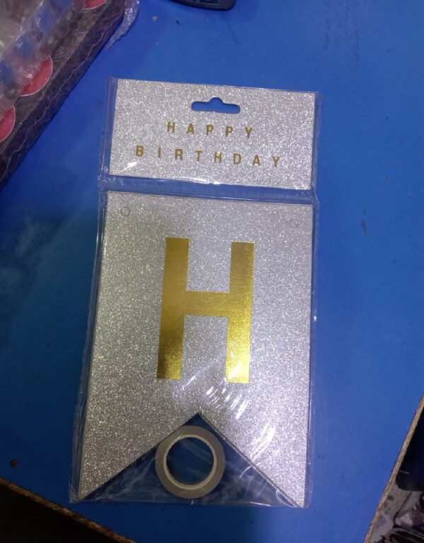Lawat Co. Premium Silver Glitter Happy Birthday Banner With Gold Lettering | Reusable Party Wall Decor