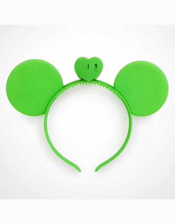 Light Up Party Headband Green LED Mouse Ear Headband with Heart Bow for Kids & Adults