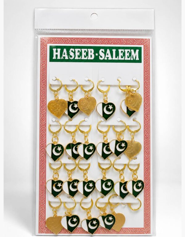 Pakistan Flag Heart-Shaped Earring Set 12 Pairs