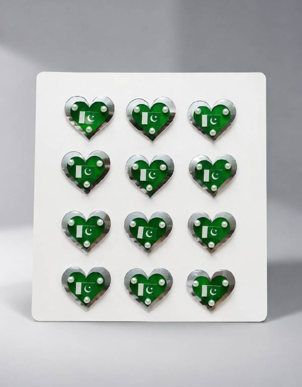 Pakistan Flag Heart Shaped Lapel Pins 12 Pc Independence Day Brooch Set | Lawat Co | August 14th | Patriotic Badge
