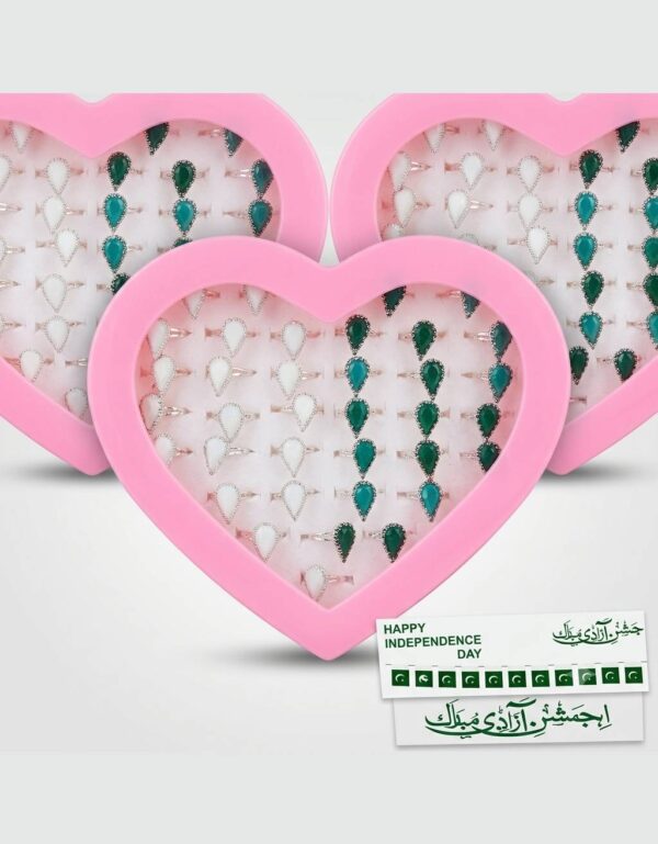 Green & White Artificial Stone Mid-Finger Rings Gift Set