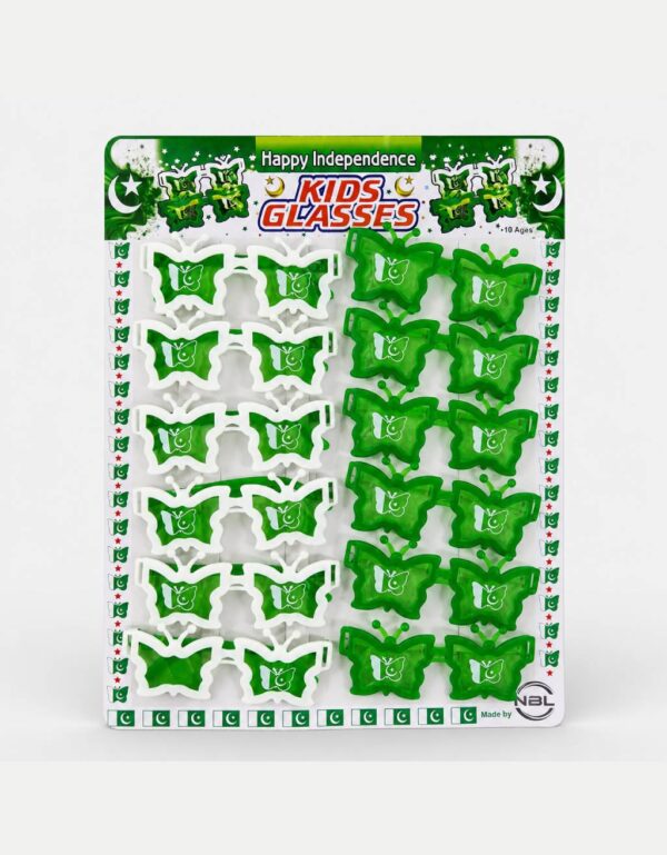 Pakistan Independence Day Butterfly Party Glasses: 12 Pairs of Green and White Kids' Sunglasses
