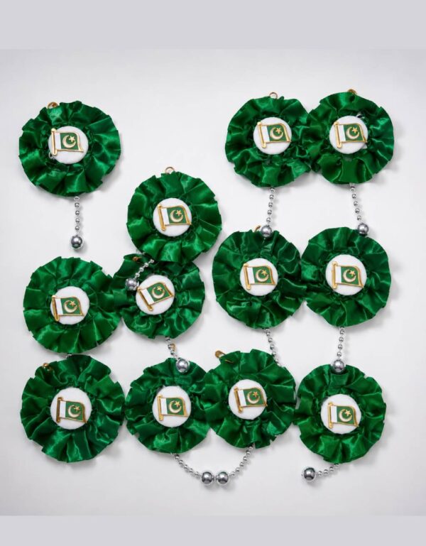 Pakistan Independence Day Flag Badge Rosette Brooch, 12 pieces Green Satin Pakistan Flag Pin
