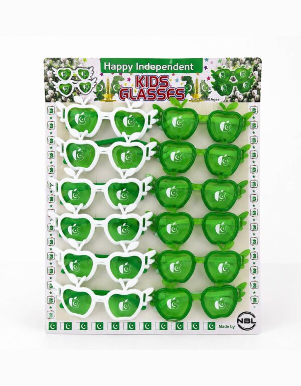 Pakistan Independence Day Kids' Apple Wing Sunglasses 12 Pcs Green & White Party Glasses