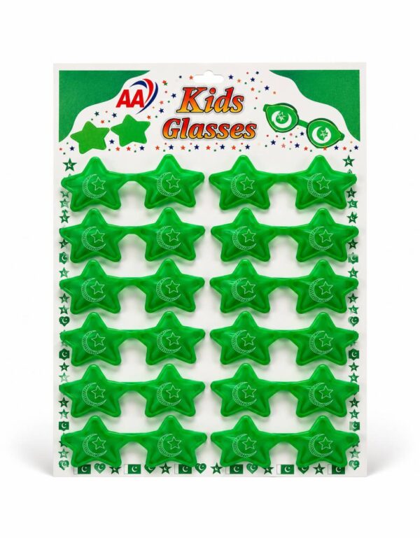 Pakistan Independence Day Kids Green Star Glasses 12 Pairs