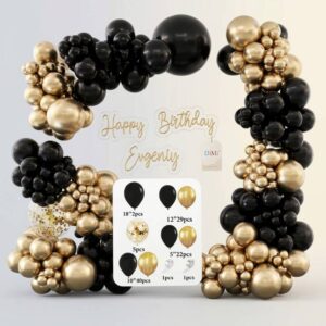 100 Pcs Black & Metallic Gold Balloon Garland Arch Kit