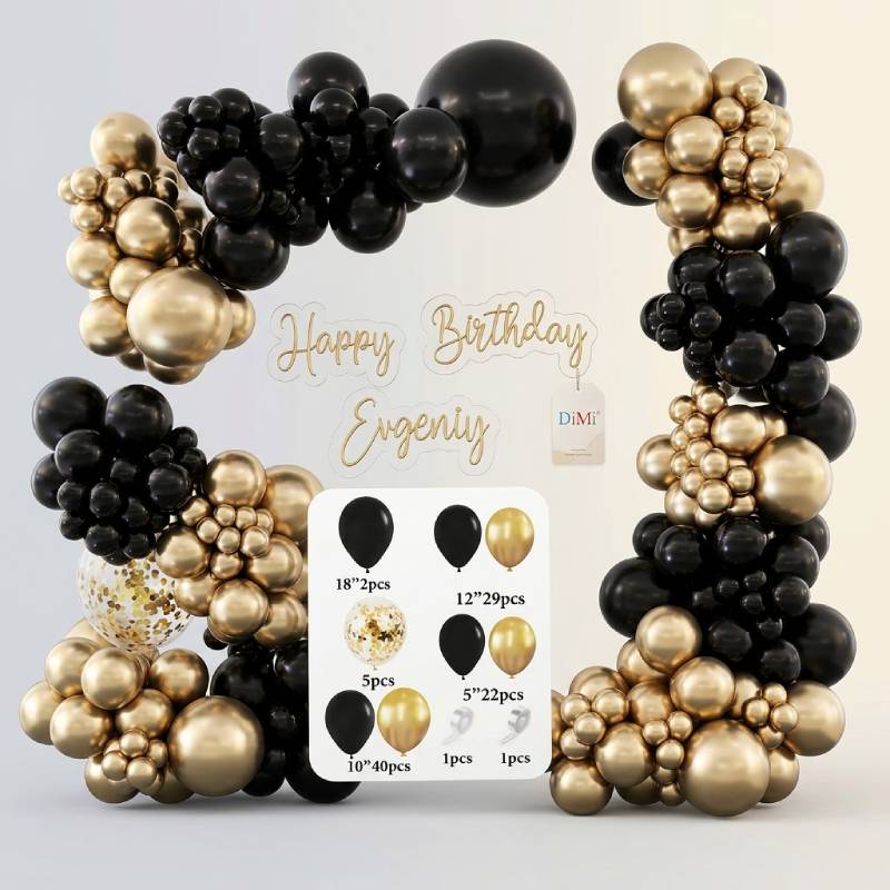 100 Pcs Black & Metallic Gold Balloon Garland Arch Kit