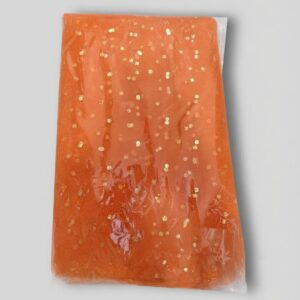 20-gauge orange net tulle fabric with shimmering golden foil dots