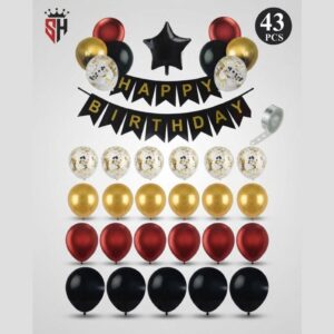 43 Pcs Black Red and Gold Happy Birthday Balloon & Banner Kit