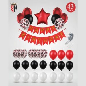 43 Pcs Red and Black Birthday Decoration Set