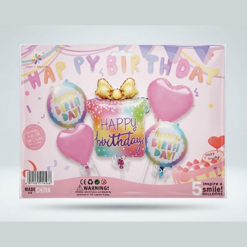 5-Piece Happy Birthday Foil Balloon Set Gift Box