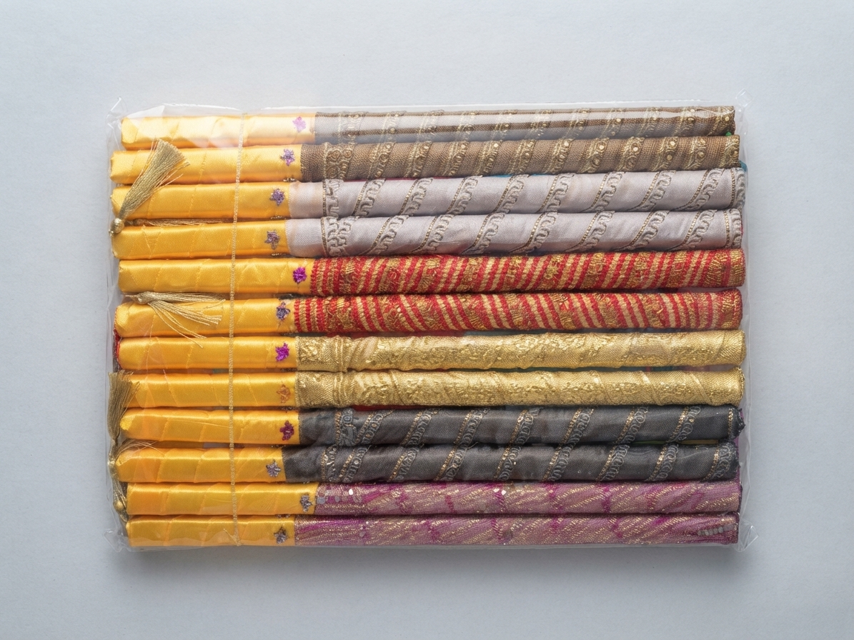 6 Pairs of Multicolor Dandiya Sticks with Yellow Tassels
