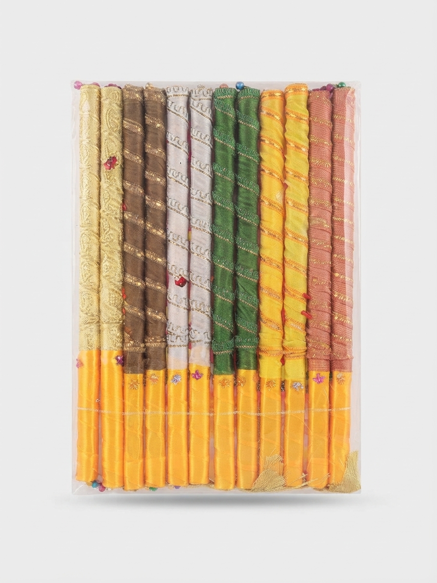 6 Pairs of Multicolor Dandiya Sticks with Yellow Tassels - Image 3