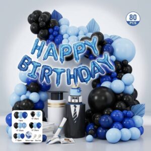 80 Pcs Blue & Black Happy Birthday Balloon Arch & Decoration Kit