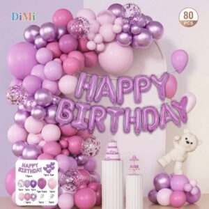 80 Pcs Purple & Pink Happy Birthday Balloon Garland Decoration Set