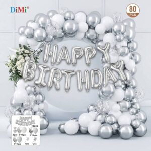 80 pcs Silver & White Happy Birthday Balloon Decoration Theme