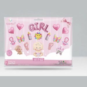 Baby Girl Foil Balloon Set 17 Pieces Baby Shower & Newborn Celebration Decoration