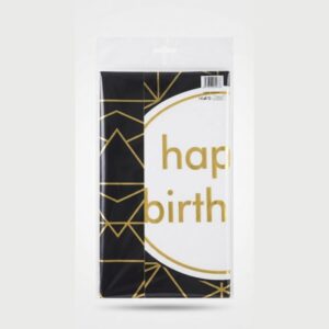 Black & Gold Happy Birthday Foil Table Cover 54 x 72 Inches