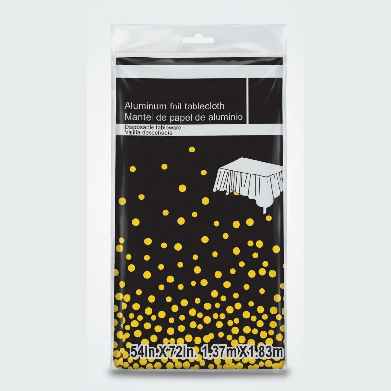 Black & Gold Polka Dot Foil Table Cover 54 × 72 Inches