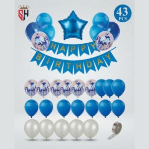 Blue 43-Piece Happy Birthday Foil Balloons Decoration Kit