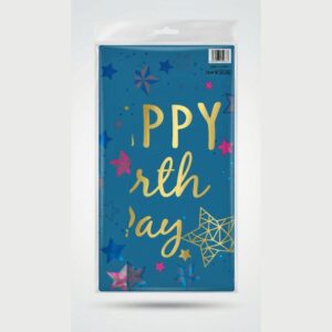Blue & Gold Happy Birthday Plastic Table Cover