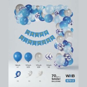 Blue & White Birthday Party Decoration Kit Balloon Arch & Happy Birthday Banner Set