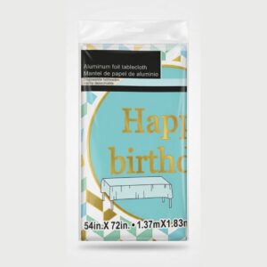 Happy Birthday Foil Tablecloth Blue & Gold Plastic Table Cover
