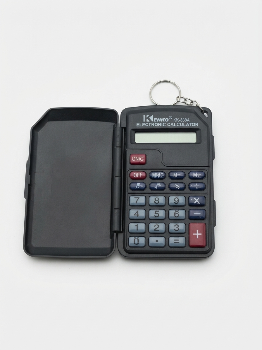 Mini Pocket Electronic Calculator with Keychain & Flip Cover 8-Digit LCD