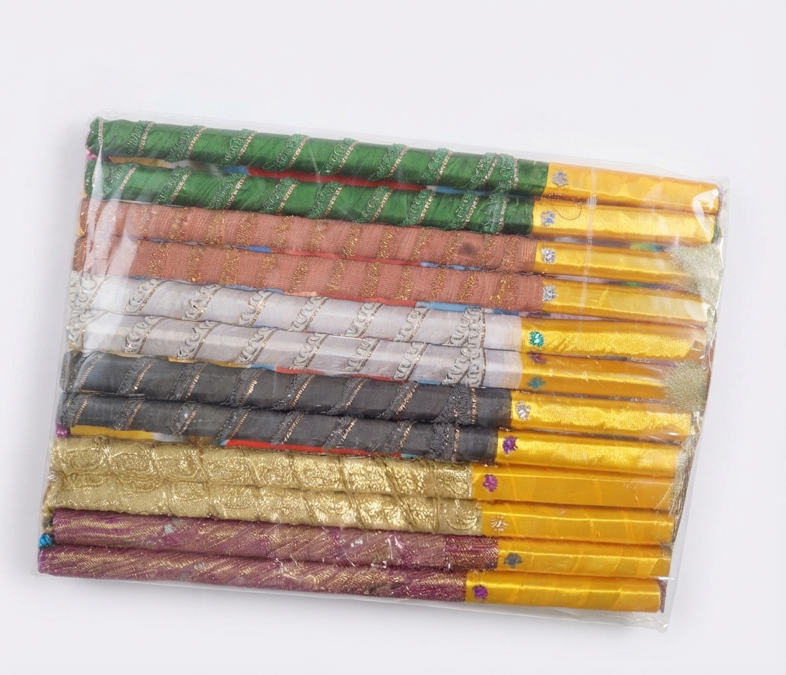 6 Pairs of Multicolor Dandiya Sticks with Yellow Tassels - Image 2