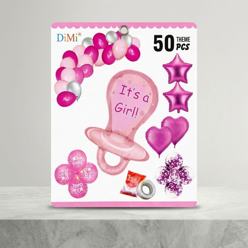 Pink It’s a Girl Pacifier Balloon Decoration Baby Girl Foil & Latex Balloons Lawat Co.