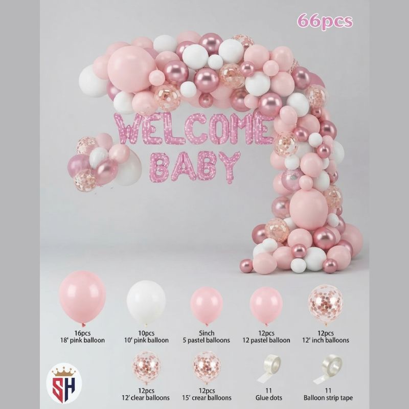 Pink & White Welcome Baby Balloon Arch Kit