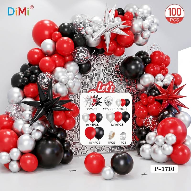 Red, Black & Silver Balloon Theme Birthday Decoration Set Party Decor