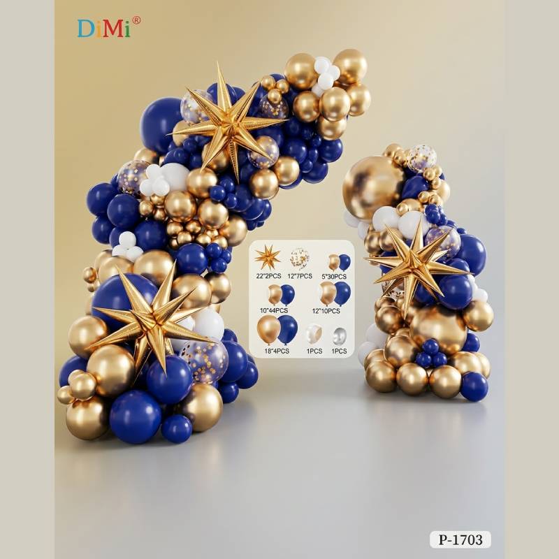 Royal Blue & Gold Balloon Arch Kit with Metallic Gold Explosion