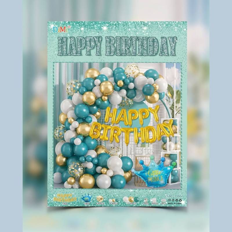 Turquoise & Gold Birthday Balloon Garland Decoration Kit