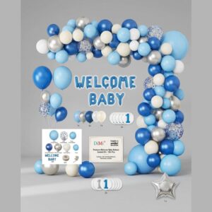 Welcome Baby Balloon Garland Kit Blue & Silver Baby Shower Decoration Set