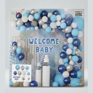 Welcome Baby Blue, Silver & White Metallic Balloon Theme